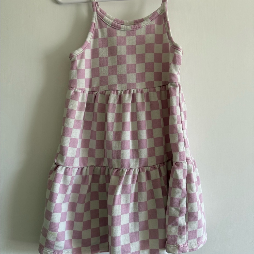 Pink and Tan Tiered Spaghetti Strap Sundress